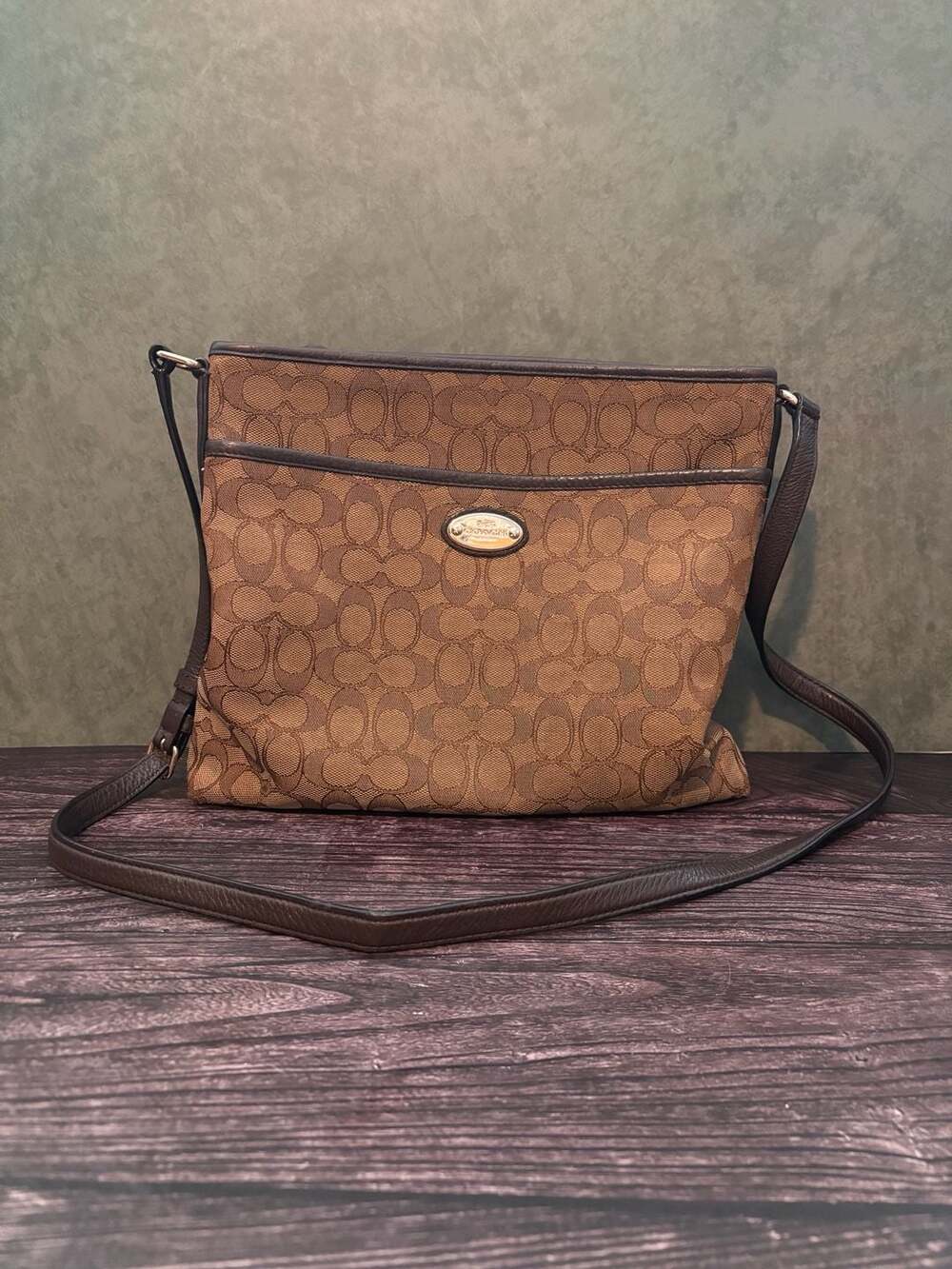 Coach Signature File Crossbody Bag Brown